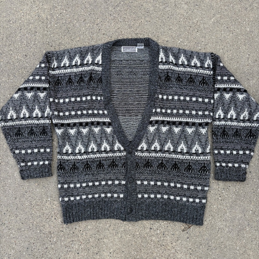 Method Sweater‎ Knit Cardigan Gray White Patterned Long Sleeve Large Vintage - Picture 2 of 4